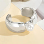 Hypoallergenic silver plated minimalist architectural pearl cuff United Arab Emirates.