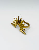 18K gold plated half sunburst statement ring by Biya Accessoires.