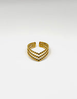 18K gold plated triple band beaded chevron ring by Biya Accessoires.