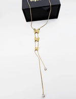 Biya Accessoires 18K gold plated frosted butterfly lariat necklace with adjustable chain.