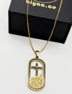 Waterproof non-tarnish artificial gold jewelry featuring a gothic cross pendant.