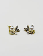 Biya Accessoires artificial jewellery online dubai crystal butterfly and pearl studs.
