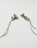 Biya Accessoires artificial jewellery online dubai crystal leaf and long chain fringe earrings.