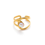 Modern luxury gold boho-chic sculptural jewelry white turquoise ring.