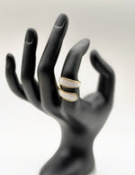 Waterproof gold architectural wrap ring with white enamel for women Dubai.