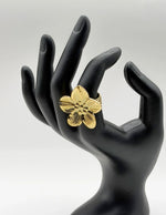 Waterproof gold large botanical blossom adjustable ring for women Dubai.