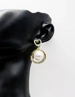 Biya Accessoires artificial jewellery online dubai crystal halo pearl drop earrings.