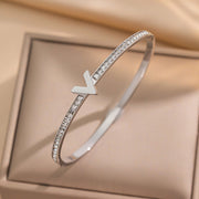 Vanguard Chevron Crystal Bangle | 18K Gold Plated & Silver | Waterproof