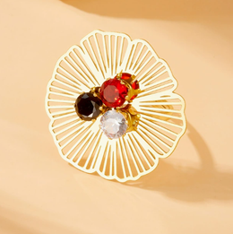Sovereign Tri-Stone Openwork Bloom Ring | 18K Gold Plated | Waterproof