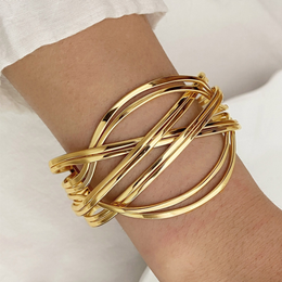 The Kinetic Sculptural Wire Cuff | 18K Gold Plated Multi-Strand Bangle | Waterproof & Non-Tarnish
