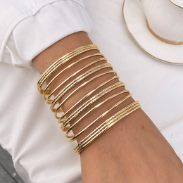 The Lumina Multi-Textured Bangle Stack | 14-Piece 18K Gold Plated Set | Waterproof & Non-Tarnish