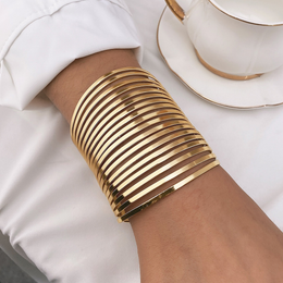 The Architectural Corset Cuff | 18K Gold Plated Multi-Band Statement Bangle | Waterproof & Non-Tarnish