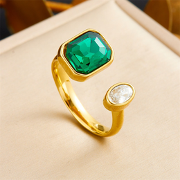 Imperial Toi et Moi Emerald & Crystal Ring | 18K Gold Plated | Waterproof