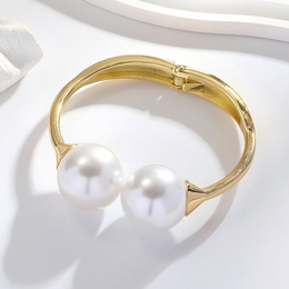 The Twin Pearl Orbit Cuff | Premium 18K Gold Plated Open Bangle | Waterproof & Non-Tarnish