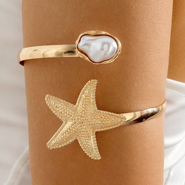 The Oceanic Muse Pearl & Starfish Arm Cuff | Premium 18K Gold Plated Statement Armlet | Waterproof & Non-Tarnish
