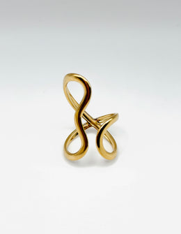 18K gold plated abstract infinity loop ring by Biya Accessoires.
