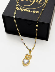 18K gold plated crowned heart crystal pendant necklace.