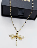 18K gold plated crystal dragonfly pendant necklace.