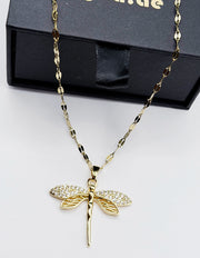 18K gold plated crystal dragonfly pendant necklace.
