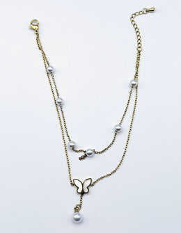 Hypoallergenic non-tarnish dainty gold pearlescent butterfly bangle UAE.