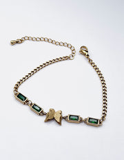 Viridian Emerald Baguette & Butterfly Station Bracelet | 18K Gold Plated | Waterproof