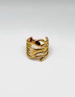 18K gold plated liquid metal abstract wide ring by Biya Accessoires.