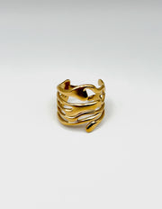 18K gold plated liquid metal abstract wide ring by Biya Accessoires.