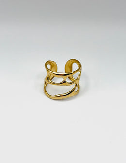 18K gold plated organic cut out wide ring by Biya Accessoires.