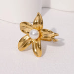Modern luxury resort wear gold and pearl blossom ring gift for her.