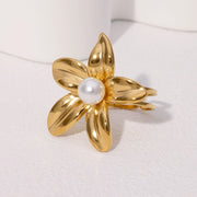 Modern luxury resort wear gold and pearl blossom ring gift for her.