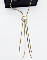 18K gold plated pearl heart lariat necklace with tassels in luxury gift box.