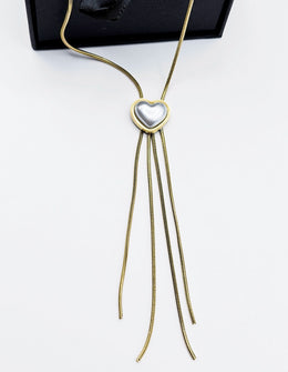 18K gold plated pearl heart lariat necklace with tassels in luxury gift box.