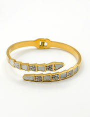 18K gold plated serpentine architectural bangle with pearl and crystals Biya Accessoires gift for her