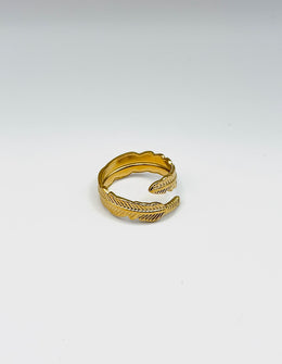 Zephyr Textured Feather Wrap Ring | 18K Gold Plated | Waterproof