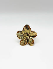 18K gold plated oversized sculpted floral statement ring by Biya Accessoires.