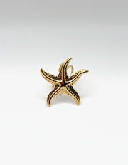 18K gold plated textured mid size starfish statement ring by Biya Accessoires.