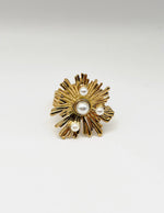 18K gold plated textured vintage pearl sunburst ring by Biya Accessoires.