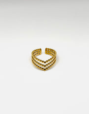 18K gold plated triple band beaded chevron ring by Biya Accessoires.