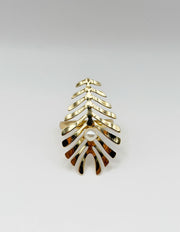 18K gold plated tropical palm frond pearl statement ring by Biya Accessoires.