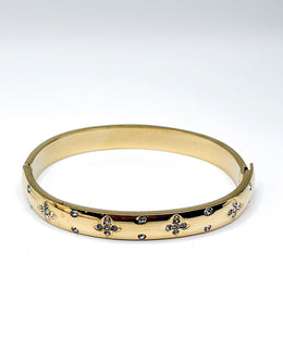 18K gold plated wide band clover bangle with flush set crystals Biya Accessoires gift for her