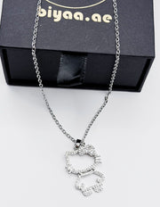 silver plated crystal kitty silhouette pendant necklace.