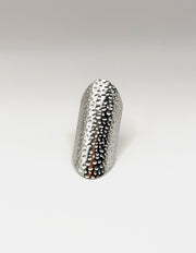 Waterproof silver textured armor statement ring for women Dubai.