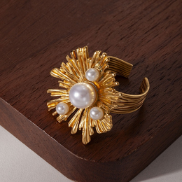 Coralia Vintage Pearl Sunburst Ring | 18K Gold Plated | Waterproof