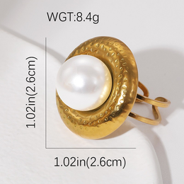 Aurelia Hammered Gold Pearl Statement Ring | 18K Gold Plated | Waterproof