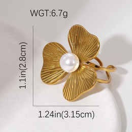 Flora Tri-Leaf Pearl Statement Ring | 18K Gold Plated | Waterproof
