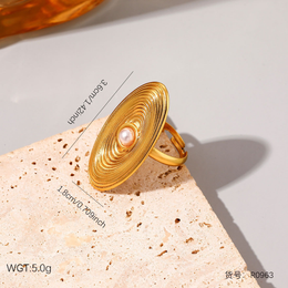 Zenith Ripple Oval Pearl Statement Ring | 18K Gold Plated | Waterproof