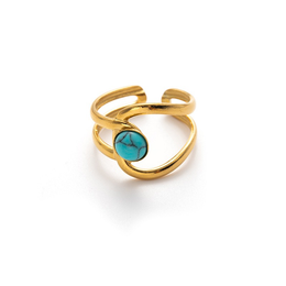 Luna Turquoise Wave Open Ring | 18K Gold Plated | Waterproof & Adjustable