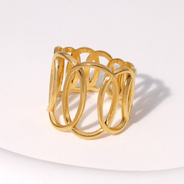 Linear Lattice Architectural Wide Ring | 18K Gold Plated | Waterproof