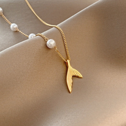 Sirena Pearl & Mermaid Tail Necklace | 18K Gold Plated | Waterproof