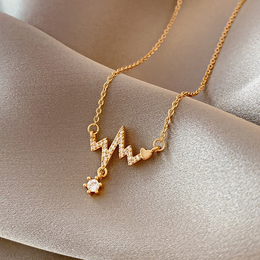 Vitality Pavé Heartbeat Necklace | 18K Gold Plated Crystal Drop | Waterproof